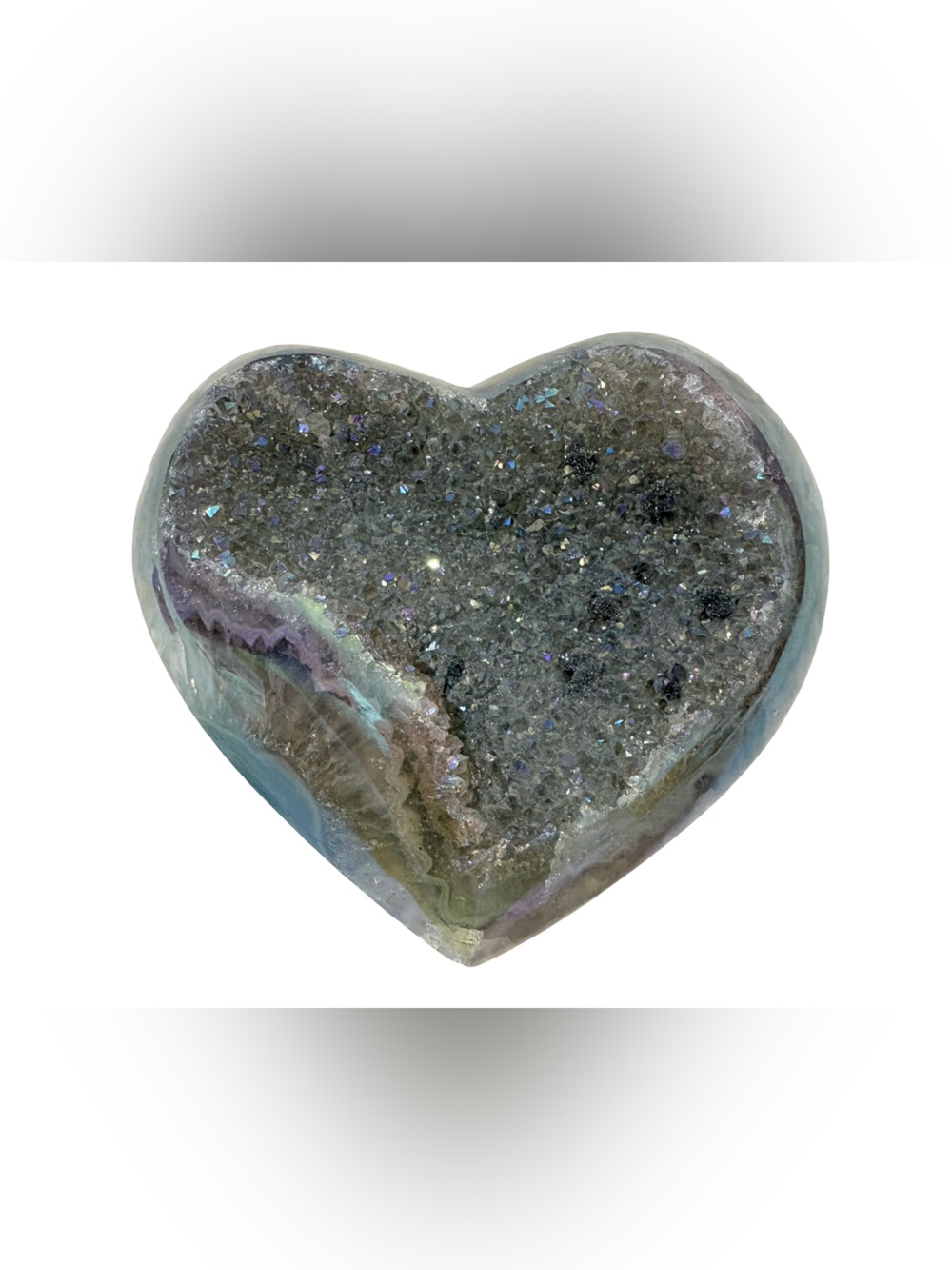 Brazilian Aura Agate Druzy Heart Crystal Rainbow Geode 132g